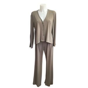 Marla Wynne Beige 2 Pc Jersey Knit Longsleeve top & Pants Set Stretch Comfy Sz S